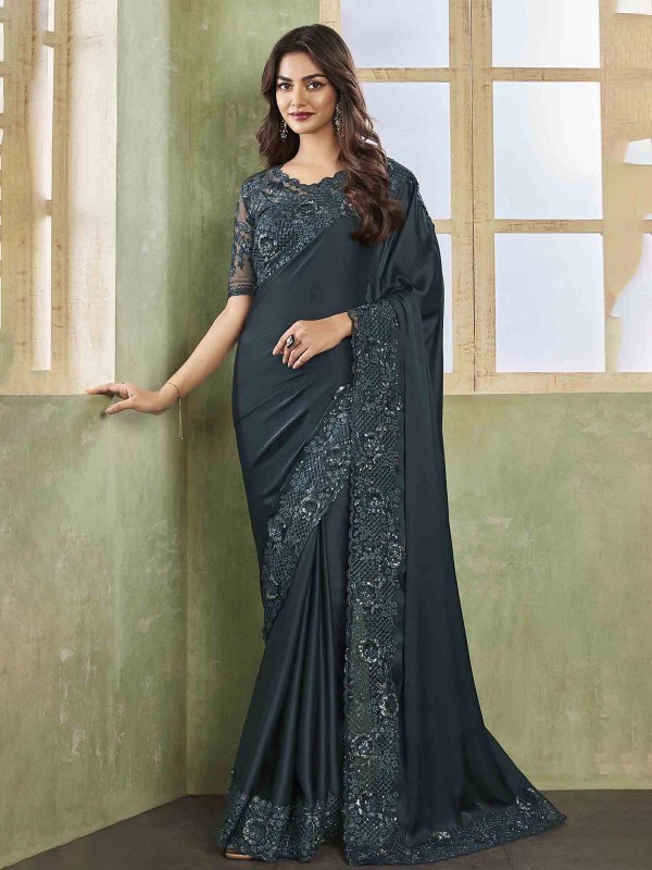 Slate Black Soft Silk Saree